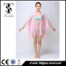 2016 new lace style summer pink color sexy cardigan beach blouse for lady